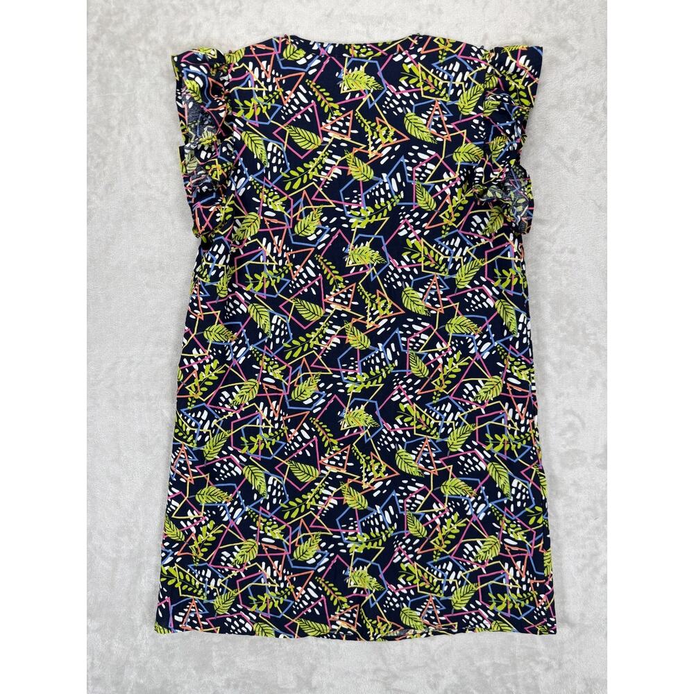 THML Dress Medium Navy Geometric Leaf Print Ruffle Sleeve Shift Dress Boho - Picture 2 of 7